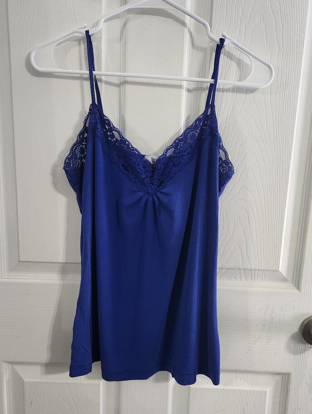 Vintage Y2K royal Blue ribbed tank top lace lagenlook women size xl